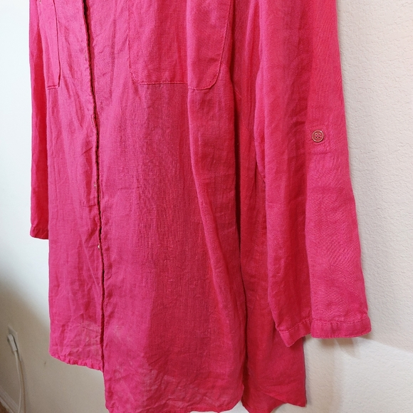 100% Linen Long, Roll Up Sleeves Hot Pink Plus Size Shirt size XXL - Picture 3 of 10